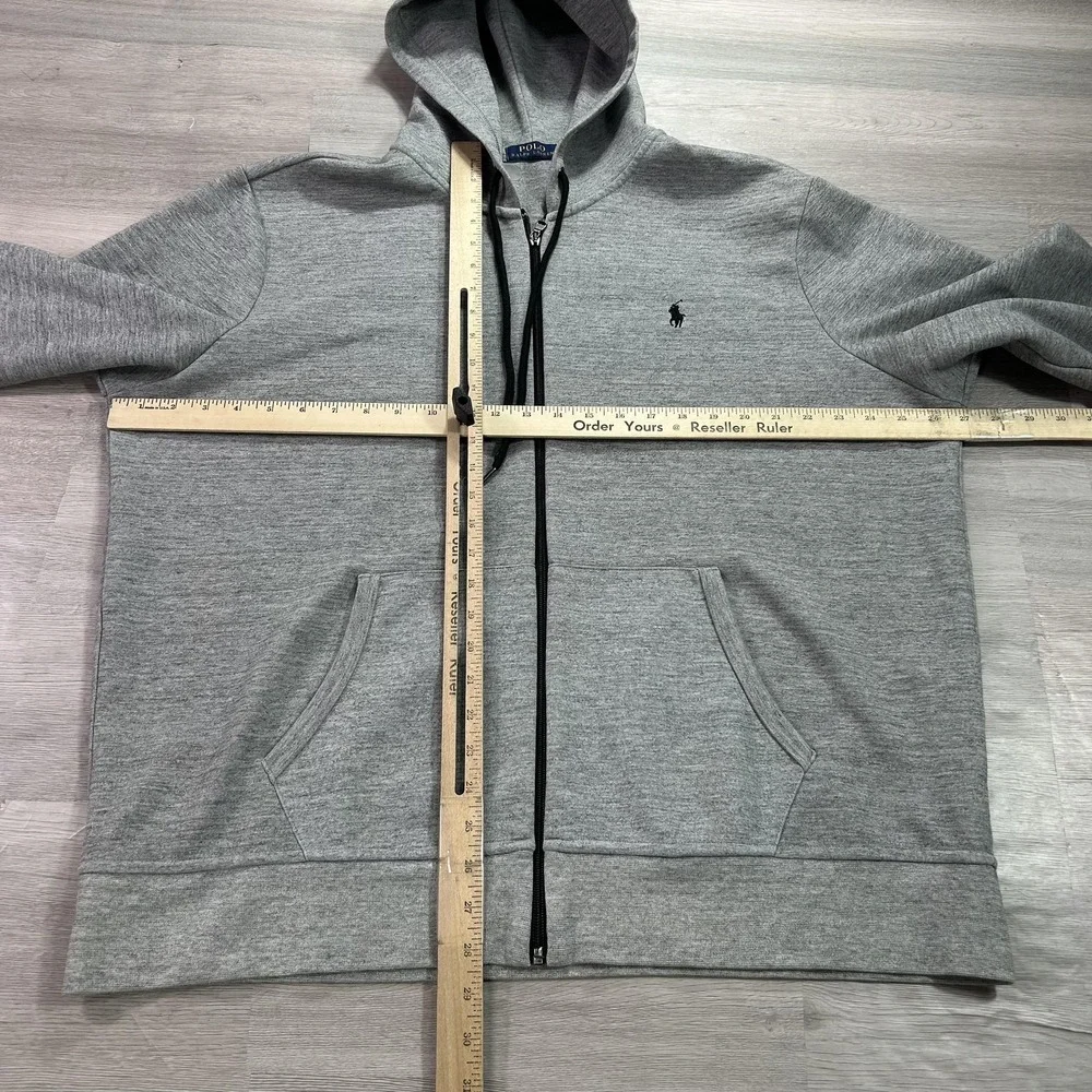 Polo Ralph Lauren Hoodie Mens 2XL Gray‎ Full Zip Fleece Sweatshirt Pony Logo